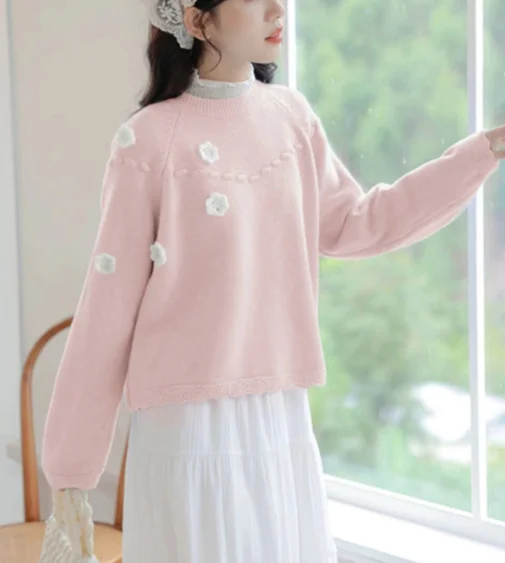 Churchf Churchf Autumn Winter New Soft Waxy Loose Small Sweet Soft Waxy Sweater Female Long Sleeve Knit Sweater Female
