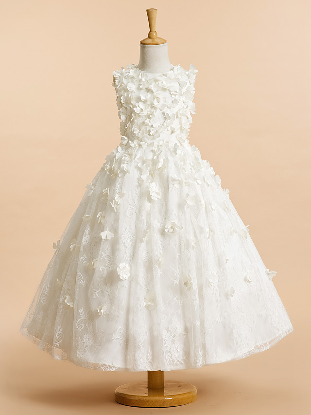 Bellasprom Sleeveless Jewel Neck A-Line Tea Length Flower Girl Dresses Lace With Lace Bellasprom