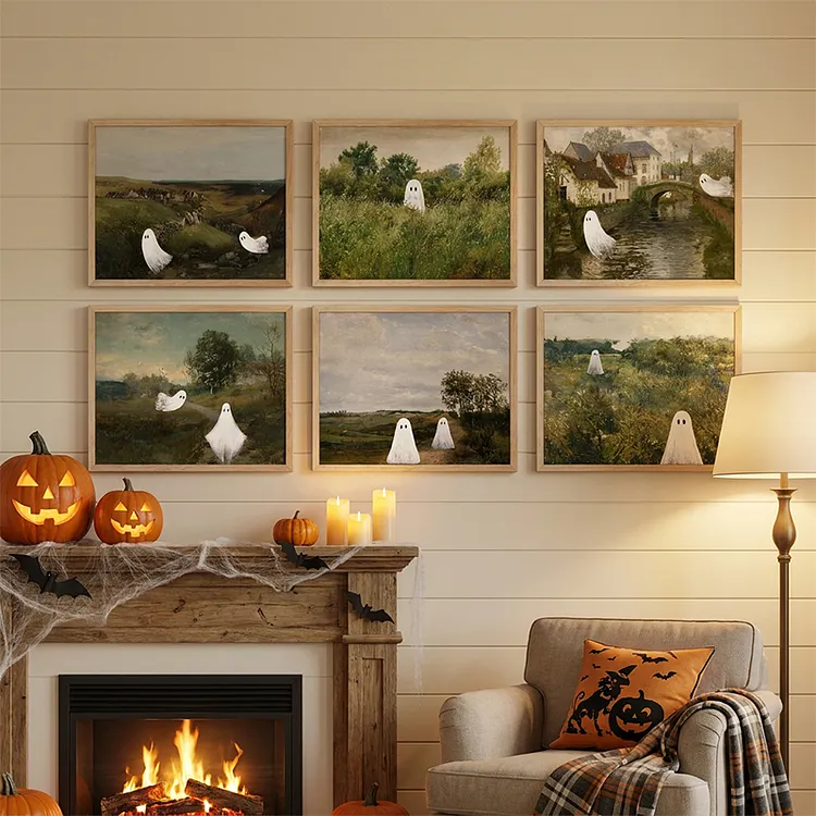 Cute Vintage Ghost Halloween Wall Art Prints