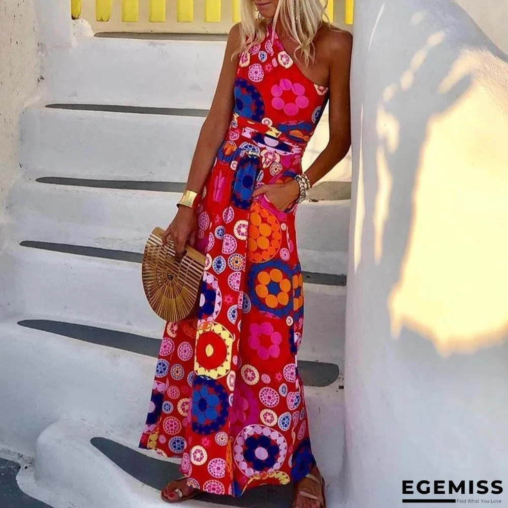 Fashion Floral Printed One Shoulder Maxi Dress | EGEMISS