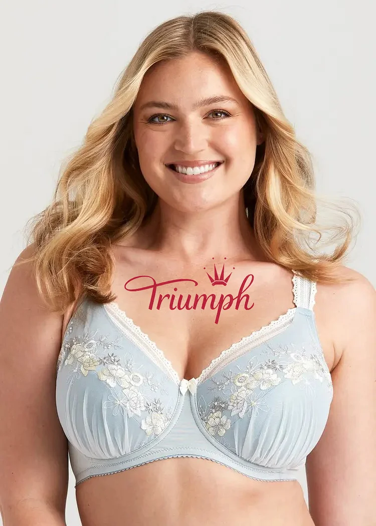 Triumph – (3 szt.) 💖Biustonosz push-up z haftem kwiatowym i pełnymi miseczkami🎁