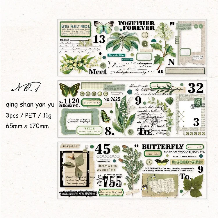Journalsay 3 Sheets Memories of The Four Seasons Series Vintage Plant PET Segmented Tape