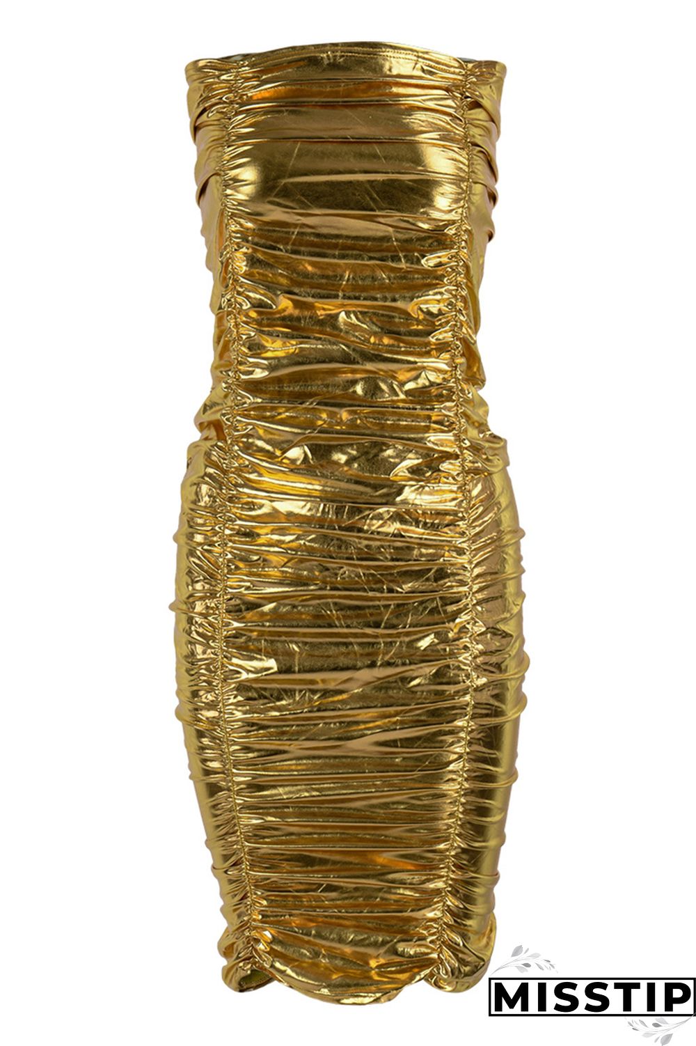 Golden Yellow Sexy Solid Fold Strapless Sleeveless Dress