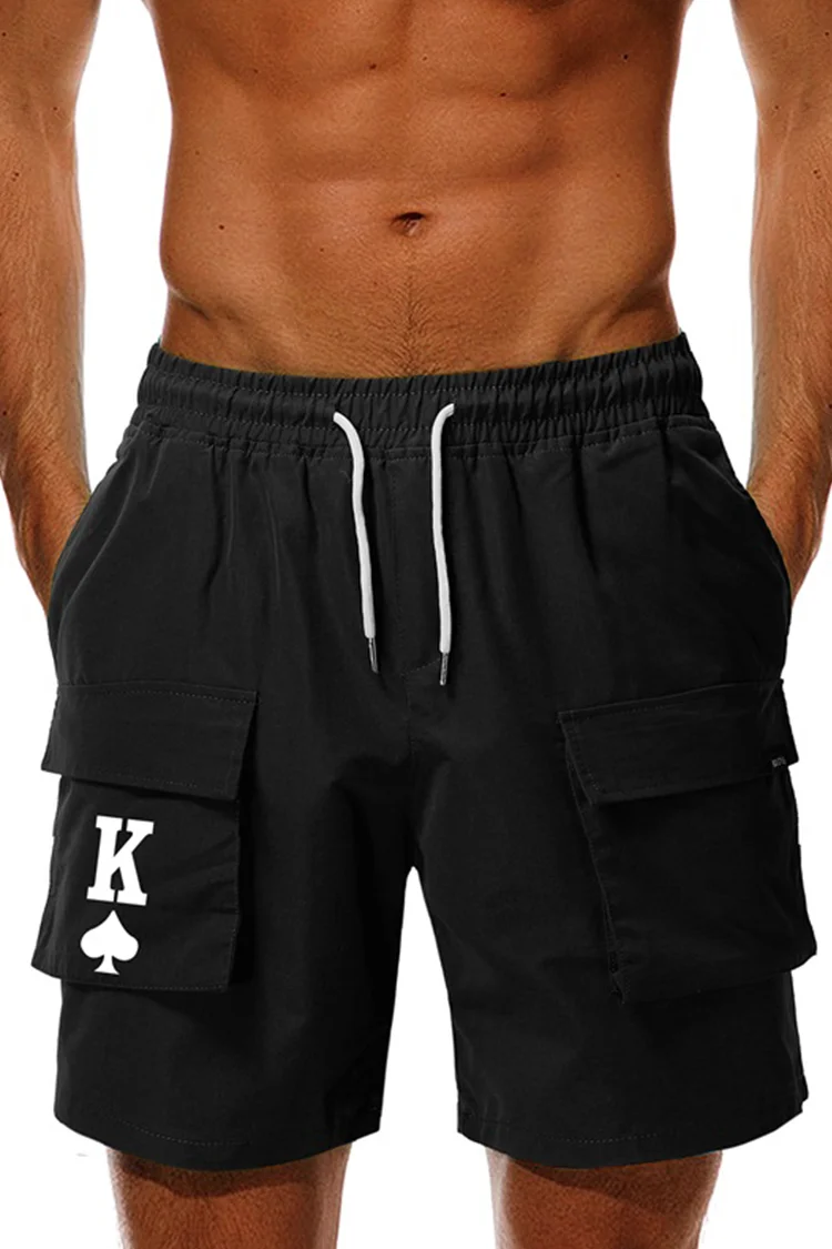 K Letter Print Casual Cargo Shorts