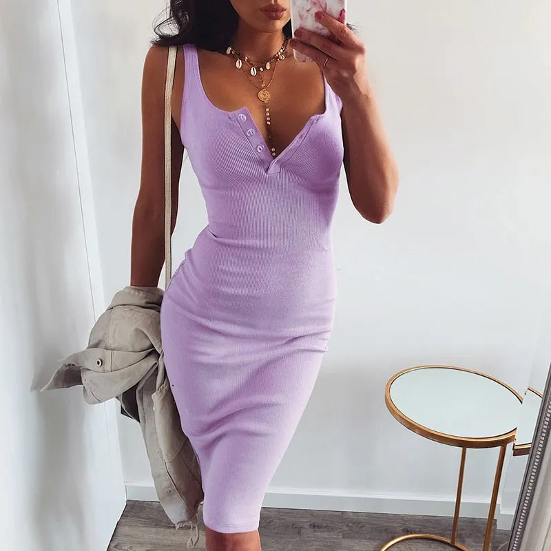 Ladies Basic Vest Dress Women Back Split Casual Dress 2019 Summer Sexy Bodycon Sleeveless Vest Tanks Slim Strap Party Dresses