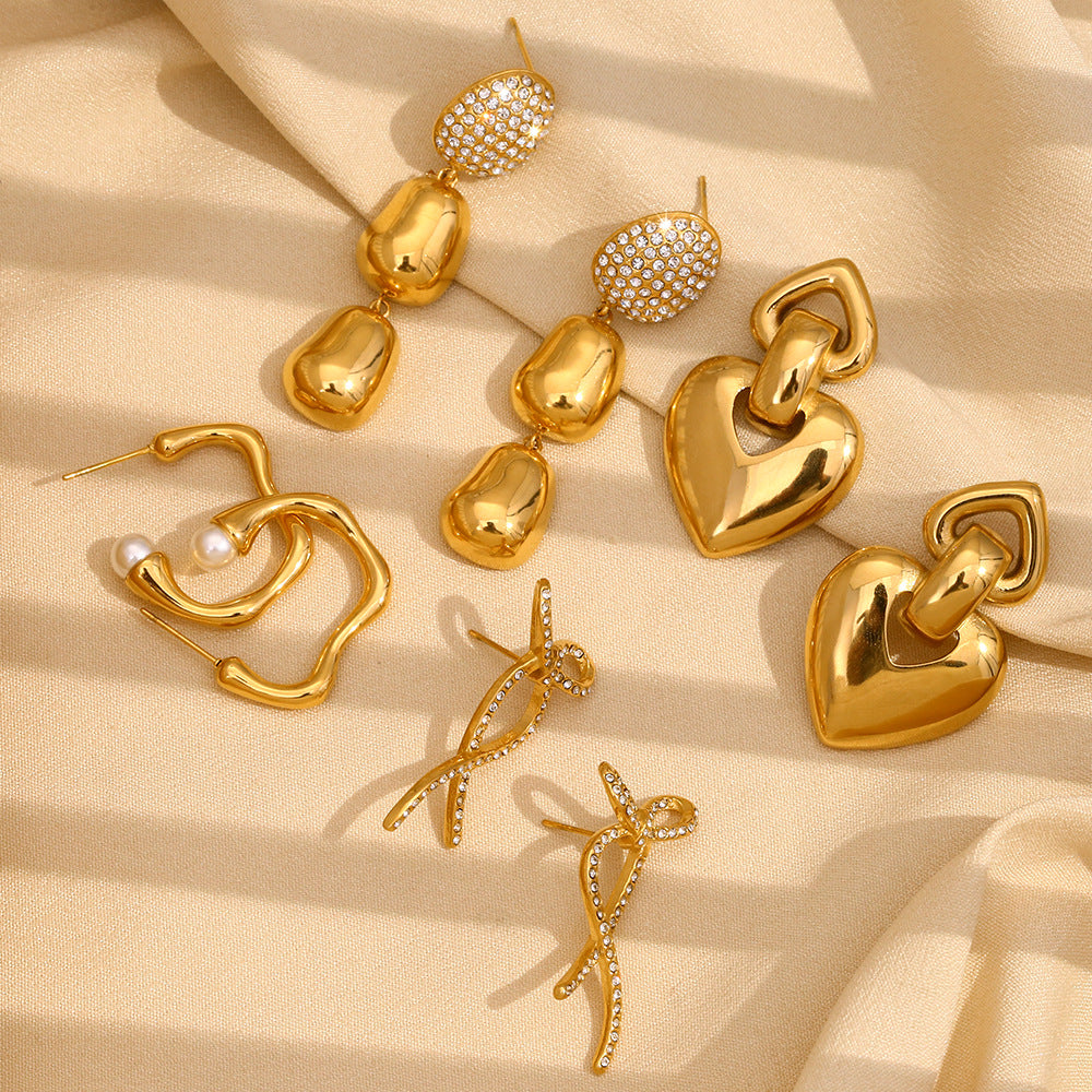 Ins Niche Simple Peanut Bow Earrings Stainless Steel 18K Gold Plated Love Ring Earrings Female