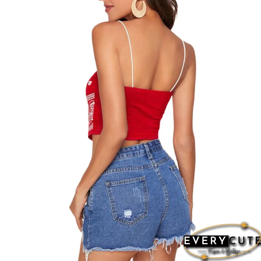 Summer Womens Sexy Cami Tank Top Casual Paisley Print Sleeveless Backless Bandana Camisole