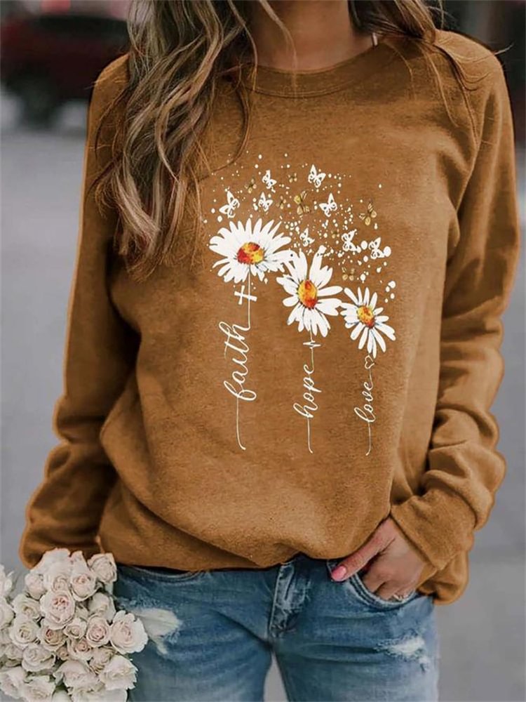 Artwishers Faith Hope Love Daisy Graphic Sweatshirt
