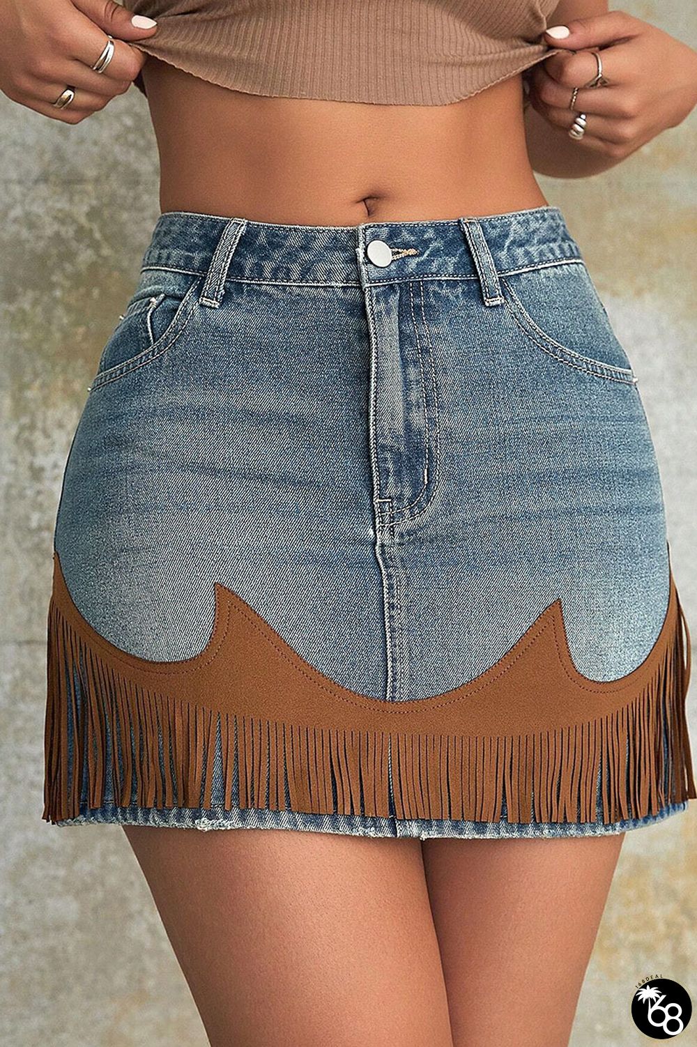Street Solid Tassel Patchwork High Waist Regular Denim Skirts | 168DEAL
