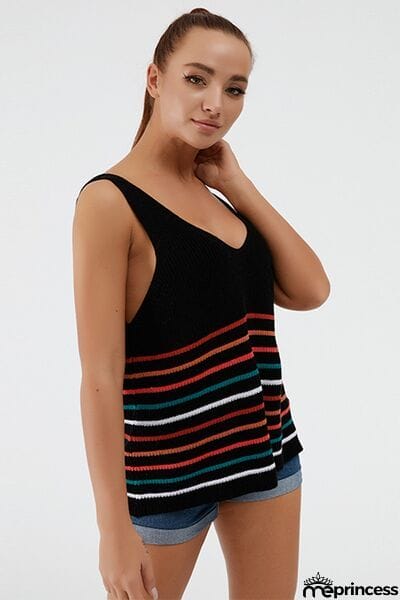 Striped V-Neck Wide Strap Tank