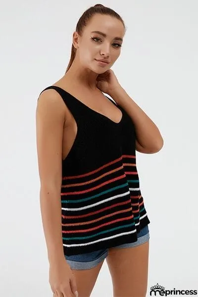 Striped V-Neck Wide Strap Tank