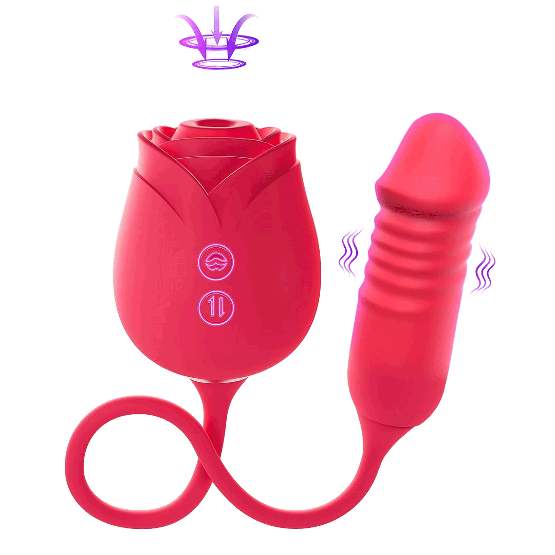2025 Upgraded Rose Clit Sucking Toy with Thrusting G-spot Vibrator and 10 Modes
