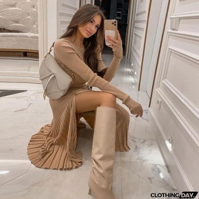 Two Piece Set Women Matching Set Outfits Split Skirts