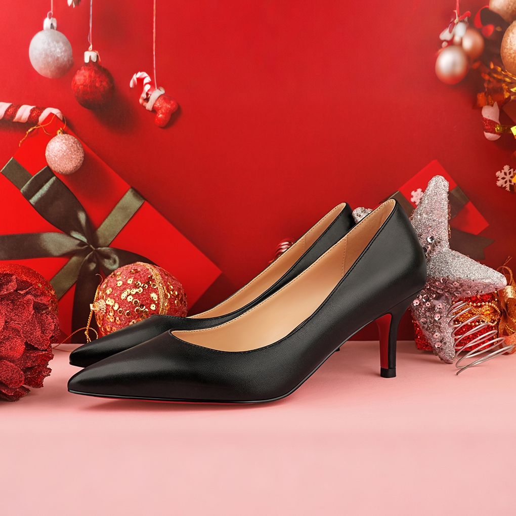 60mm Pointed Toe Red Bottom Kitten Heels Daily Matte Pumps for Women-MERUMOTE