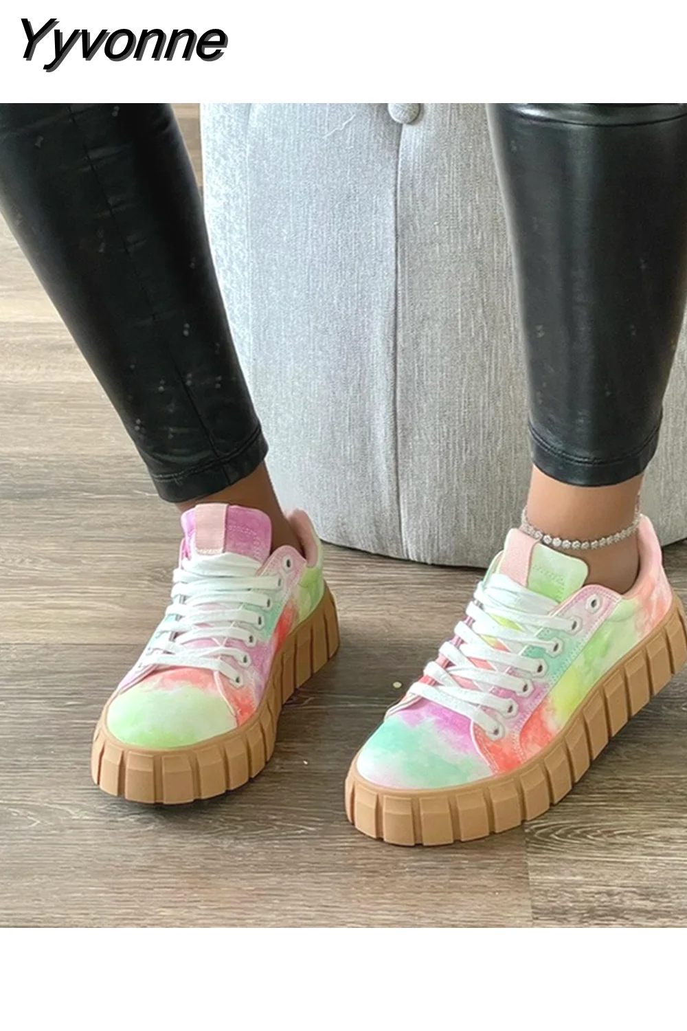 Yyvonne Women Vulcanize Shoes Casual Fashion 2023 New Woman Comfortable Breathable White Flats Female Platform Sneakers