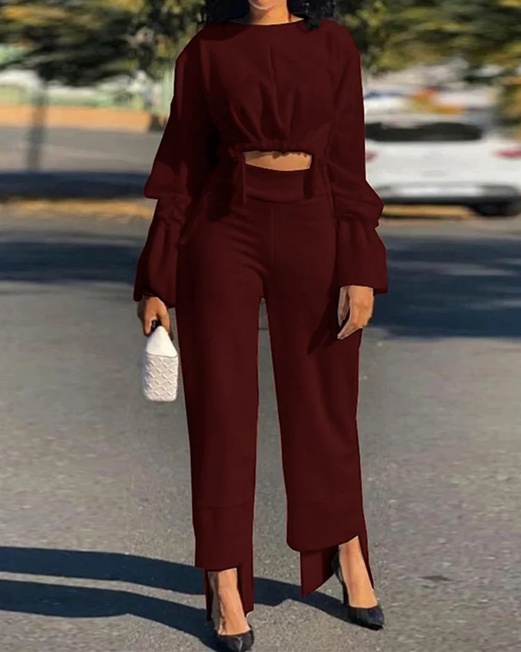 Two-piece Suit of Casual Straight-leg Pants