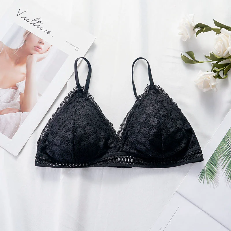Lace bra, women's panties, triangle cut, lingerie, V-shaped wireless underwear, soft and thin seamless 1/2 piece bra, 2021