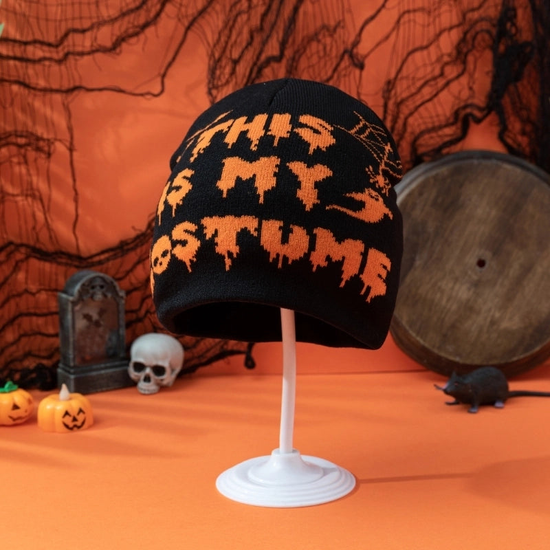 Unisex Funny Letter Spider Web Printing And Dyeing Eaveless Wool Cap