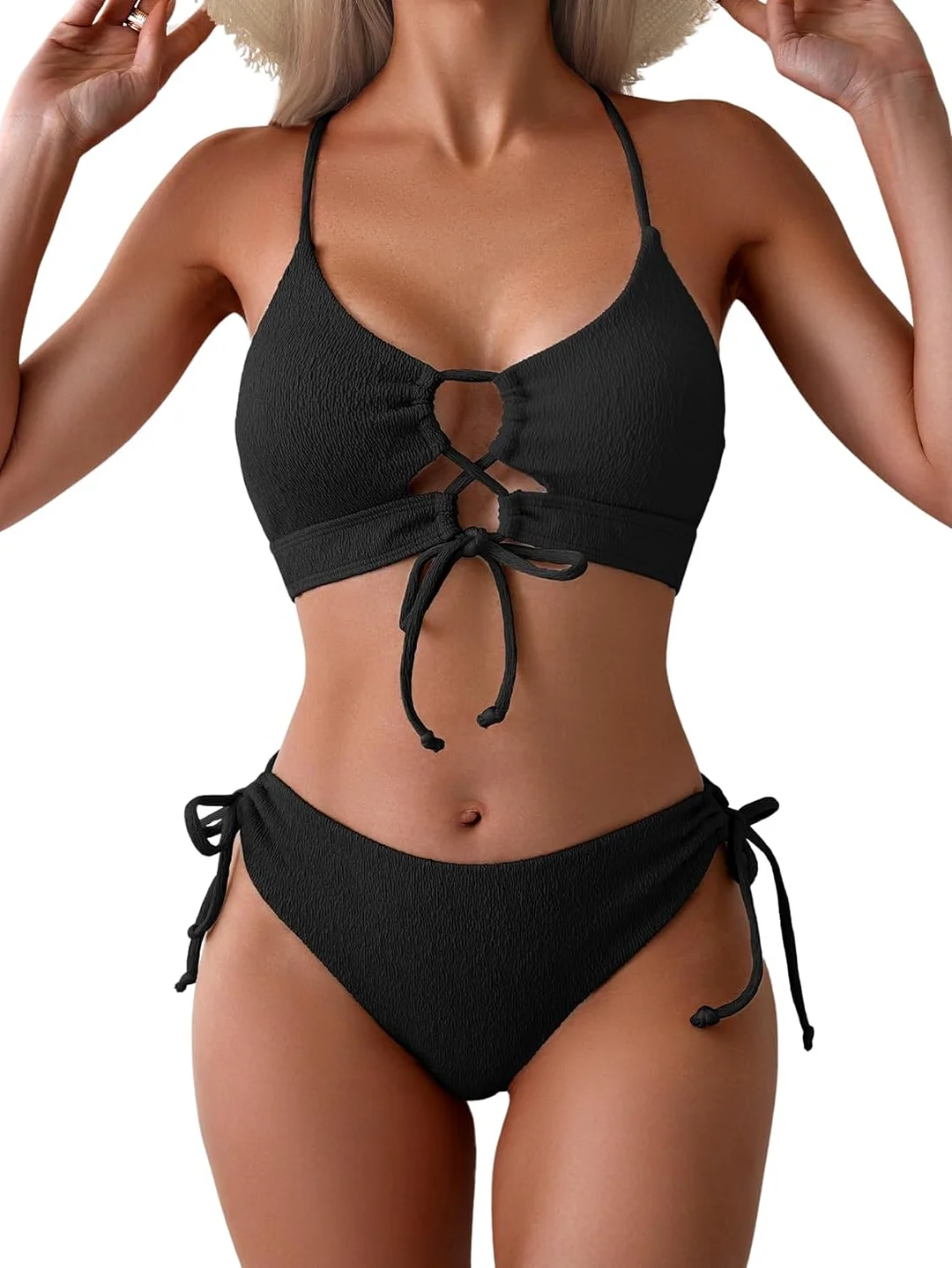 Women's Sexy Bikini Set Color Block Lace Up 2 Piece Bathing Suit Tie Side Swimsuit