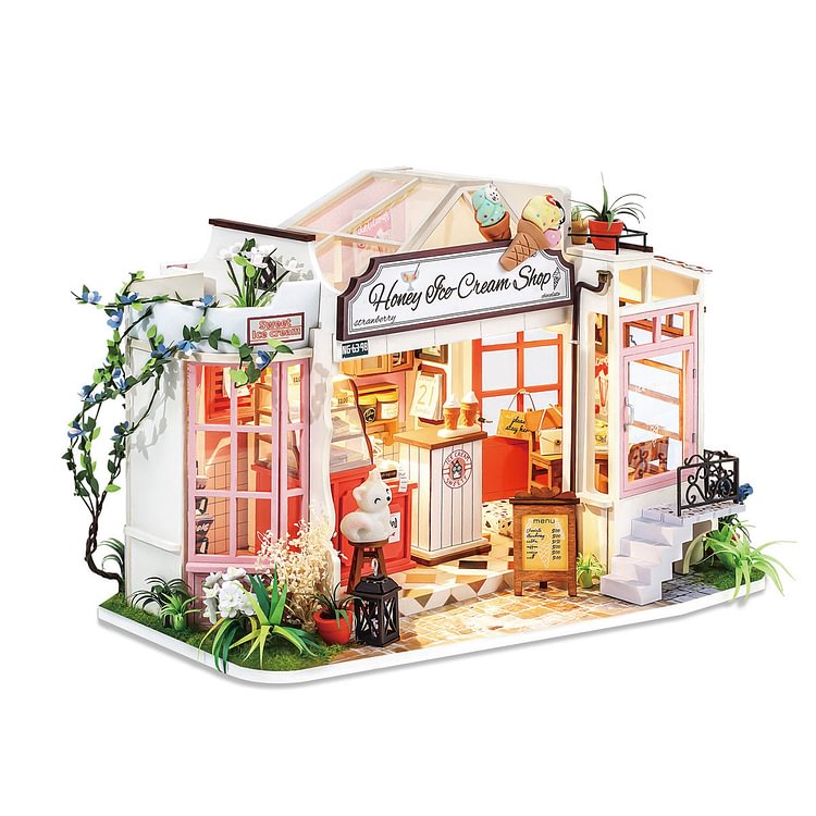  Robotime Online Rolife Honey Ice-cream Shop Miniature Dollhouse Kit DG148