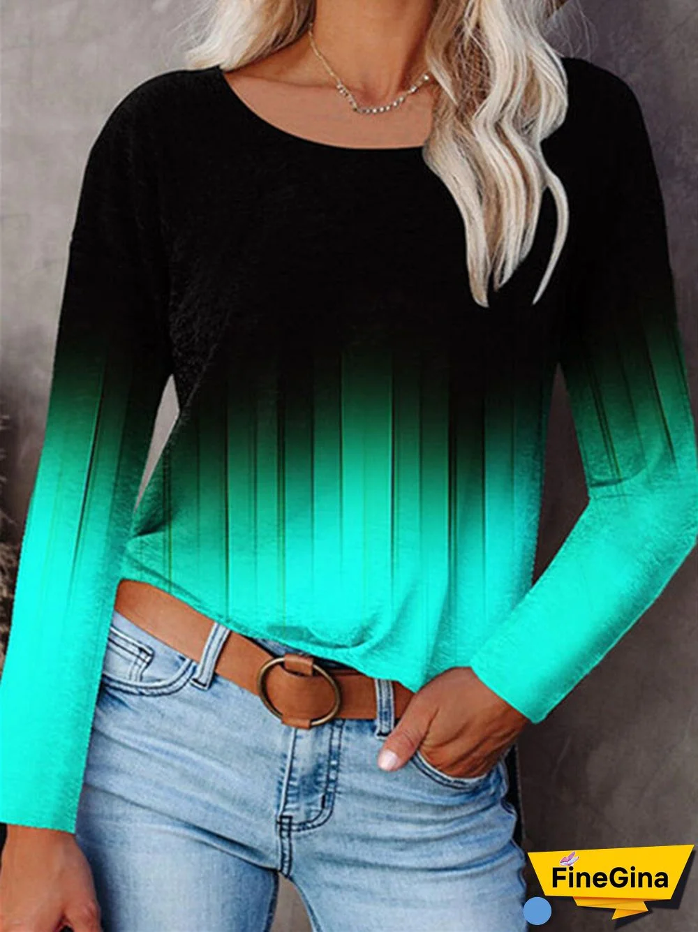 Women's Long Sleeve Scoop Neck Gradient Casuals Tops
