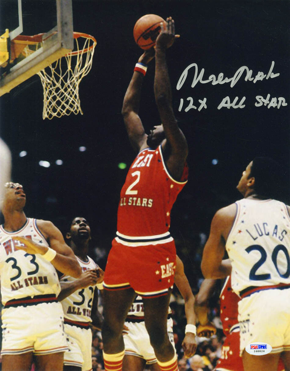 Moses Malone SIGNED 11x14 Photo Poster painting +12 x All Star Game Philadelphia 76ers PSA/DNA