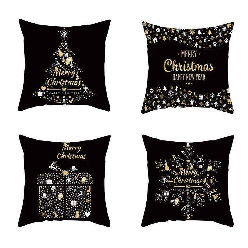 Black Gold Christmas Pillowcase Snowflake Elk Xmas Tree Pillow Merry Christmas Decoration for Home Navidad Present Noel 2021 New