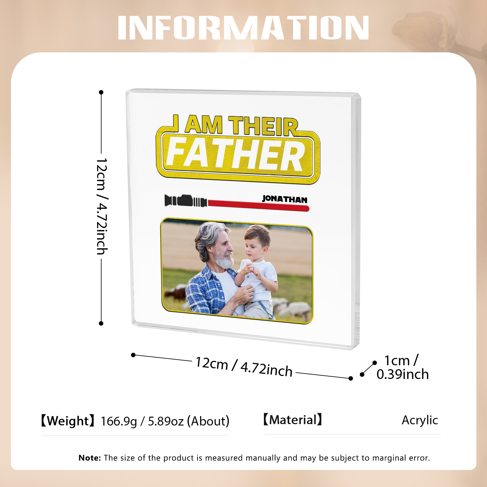 1 Name - Personalised Photo & Name Acrylic Square Keepsake Rectangle Plaque "I Am Their Father" Gifts for Dad-Jessemade AU