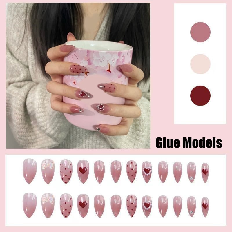 24pcs Pearl Wear Long Paragraph Fashion Manicure Patch False Nails Save Time Wearable Jelly Nail Patch TY