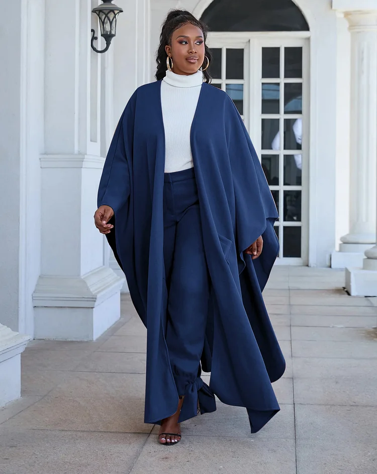 Plain Casual Maxi Poncho Long Cloak - Royal