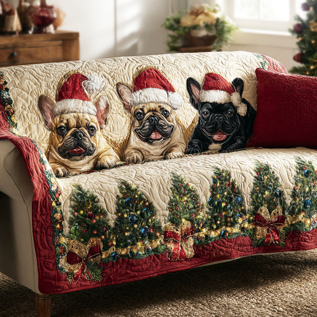 Christmas Frenchies Quilted Sofa Cover NCU0TV854 everthome