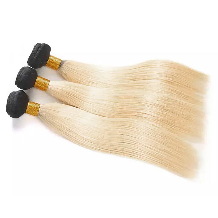 3 Pieces Straight Ombre Black to Blonde Brazilian Virgin Human Hair Bundles