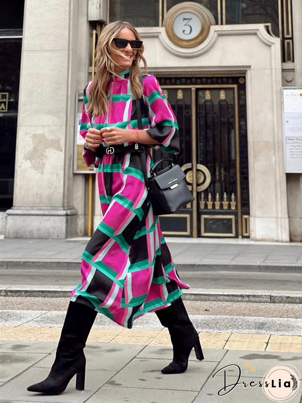 Casual and Loose Print A-line Dress with Waist Reduction
