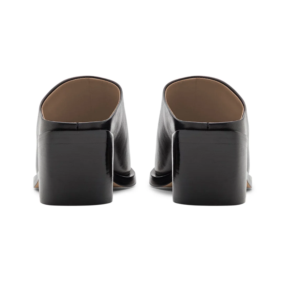 Black Vegan Leather Snip Toe Formal Mules with Block Heel for Women