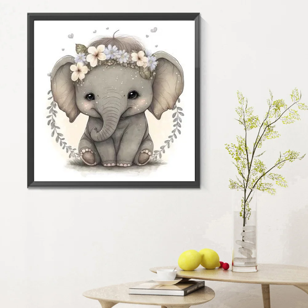 Diamond Painting - Full Round Drill - Cute Elephant(Canvas|30*30cm)