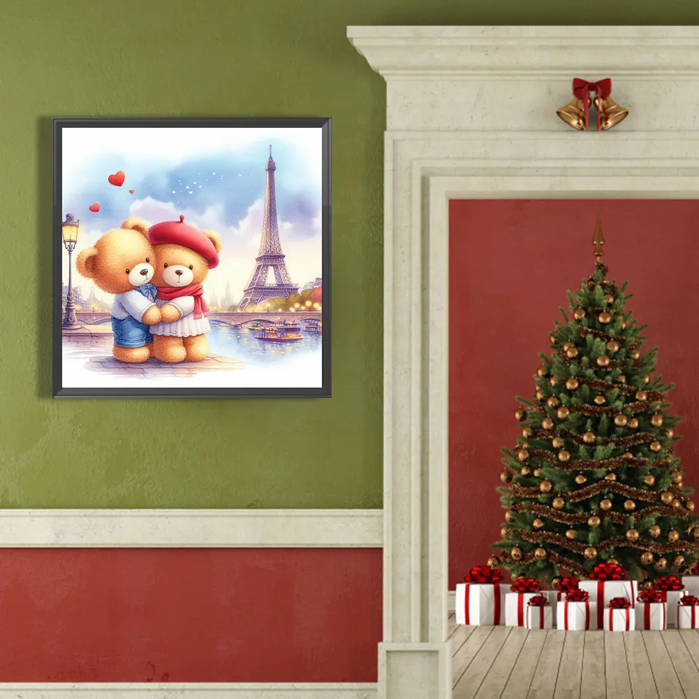 Diamond Painting - Full Round Drill - Couple Bear Eiffel Tower(Canvas|40*40cm)