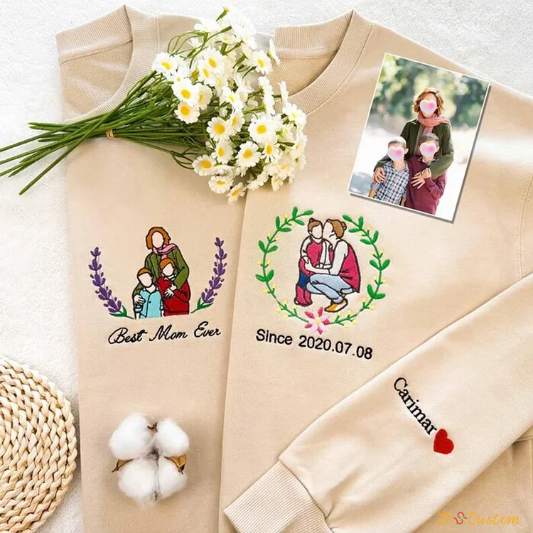 TOSCUSTOM™ Custom Mothers Day Sweatshirt Embroidred Flower Wreath Hoodies