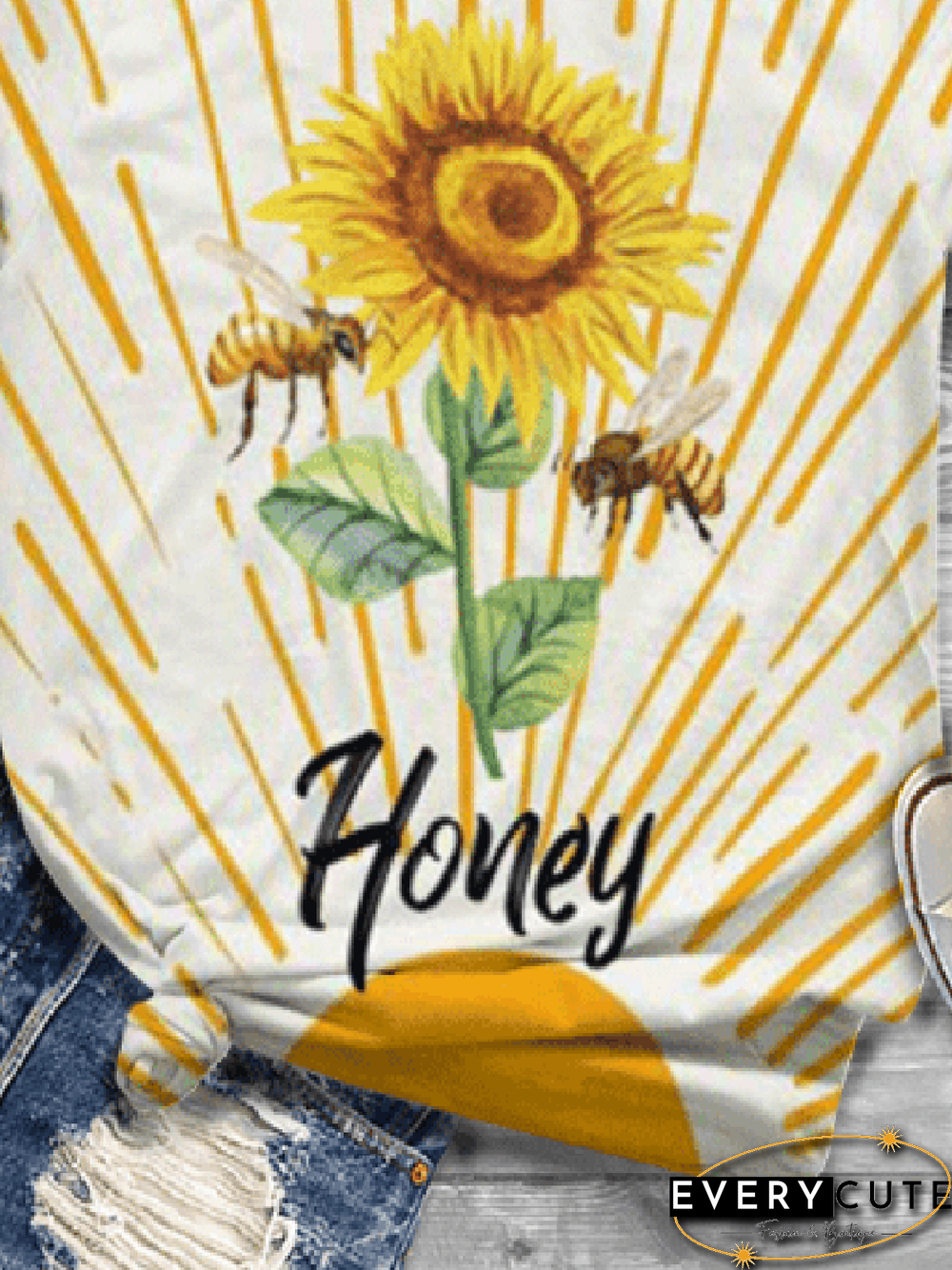 Women Short Sleeve Floral-Print Crew Neck Casual T-shirt