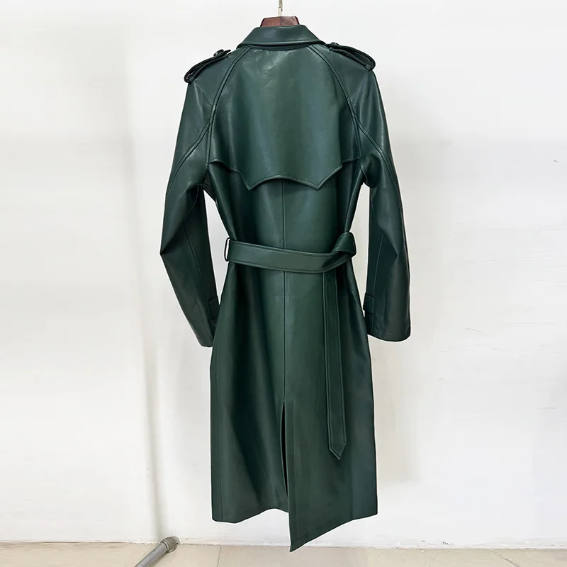 Nigikala Nigikala Autumn And Winter New Star Fashion Double Buckle Belt Repair Long Leather Wind Coat