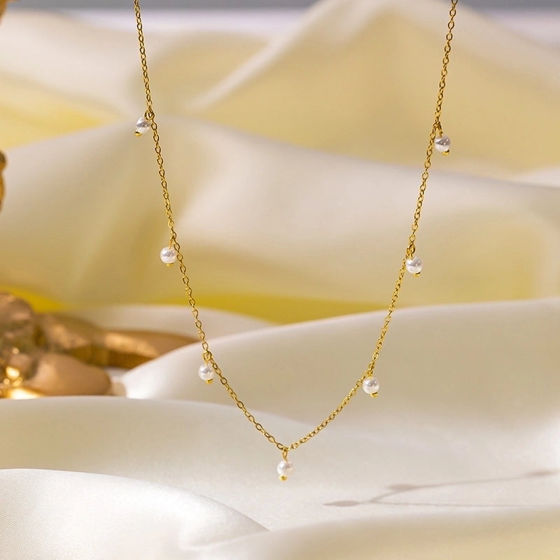 One  Style 18K Real Gold Stainless Steel Small Bead Tassel Necklace