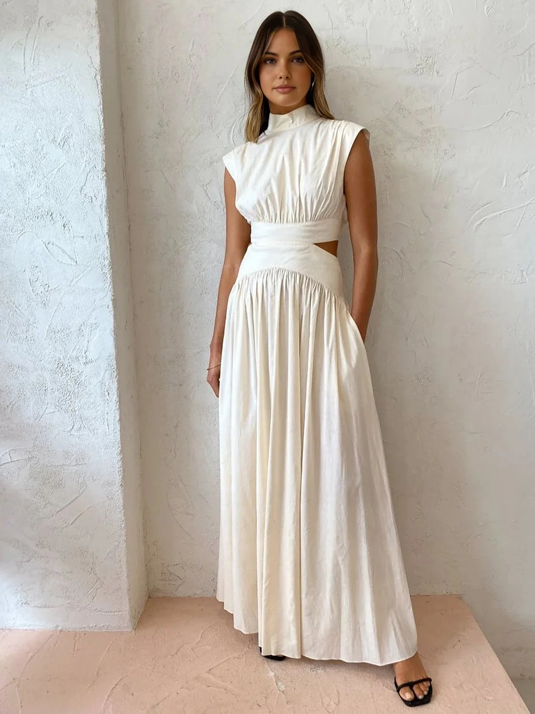 Abebey-Mock Neck Cut Out Long Dress