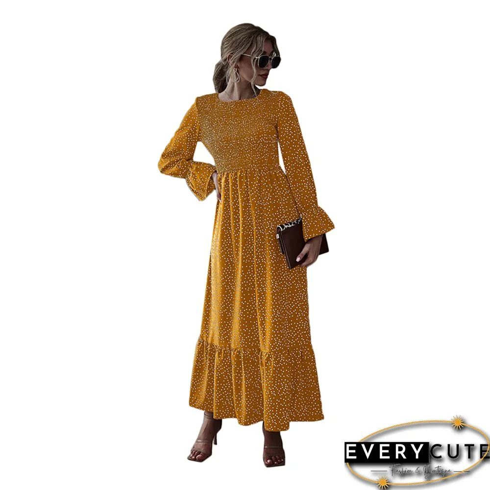 Yellow Polka Dot Smocking Maxi Dress