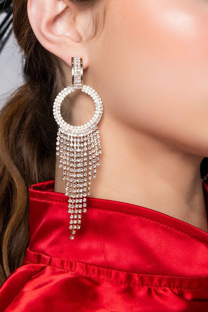 Round Rhinestone Fringed Earrings Jewelry