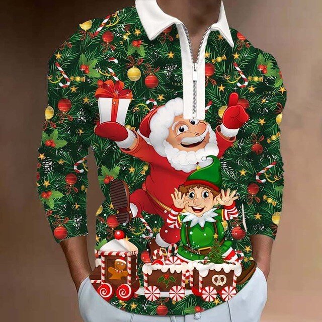 Men's Christmas Polo Shirt Long Sleeve Party