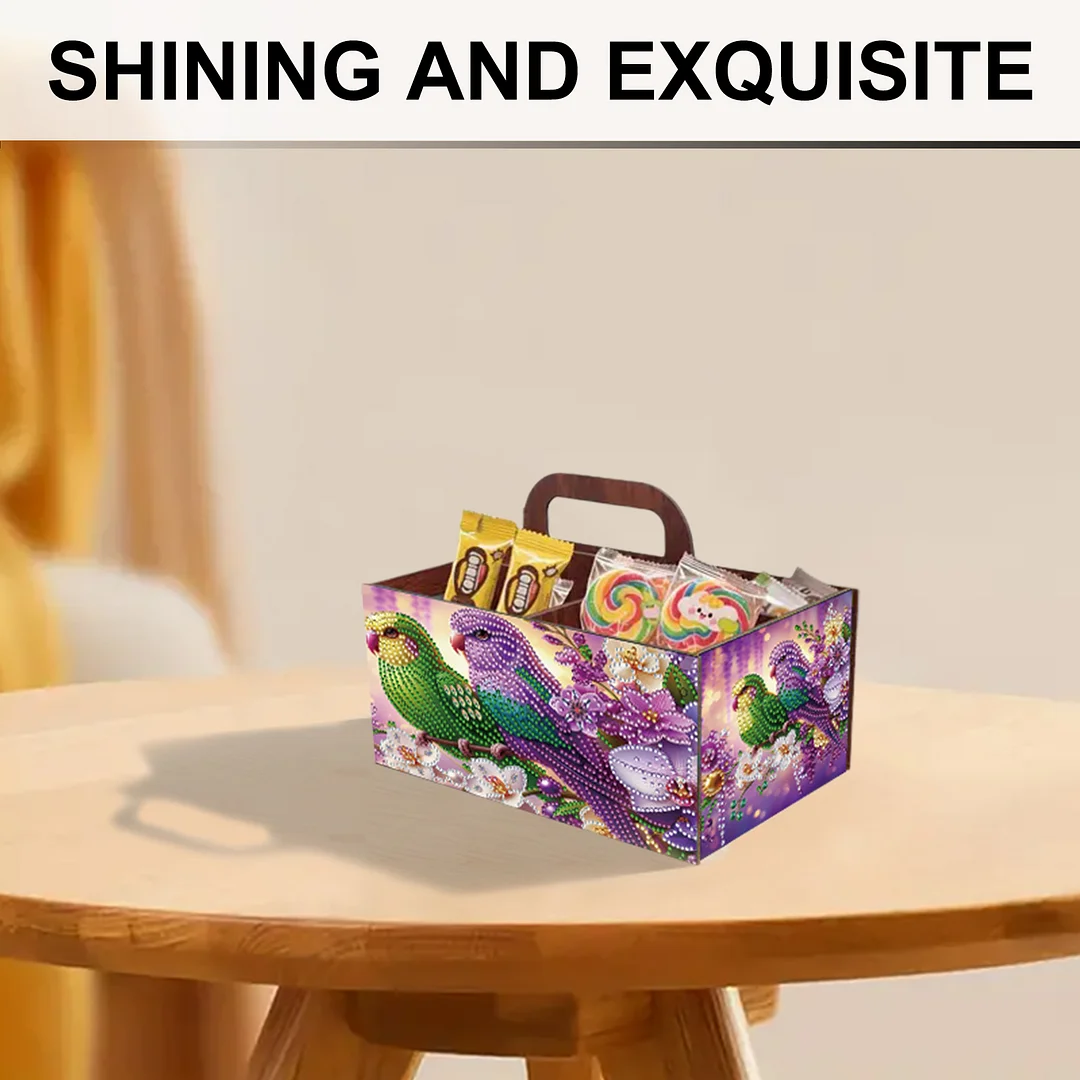 Completed Diamond Art Handmade Wooden Storage Box for Desktop Decor (Birdie B)