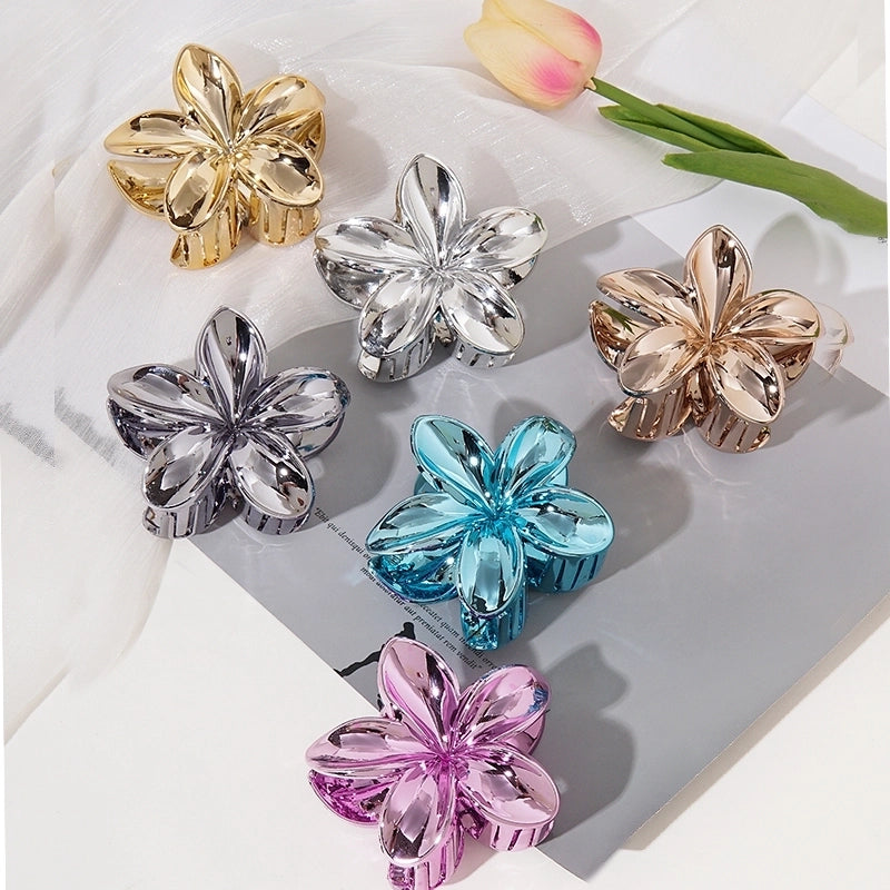 Europe And America Metal Feeling Plumeria Rubra Grip Holiday Hot Selling Glossy Flowers Hair Jaw Clip Grip Updo Shark Clip Hair Accessories