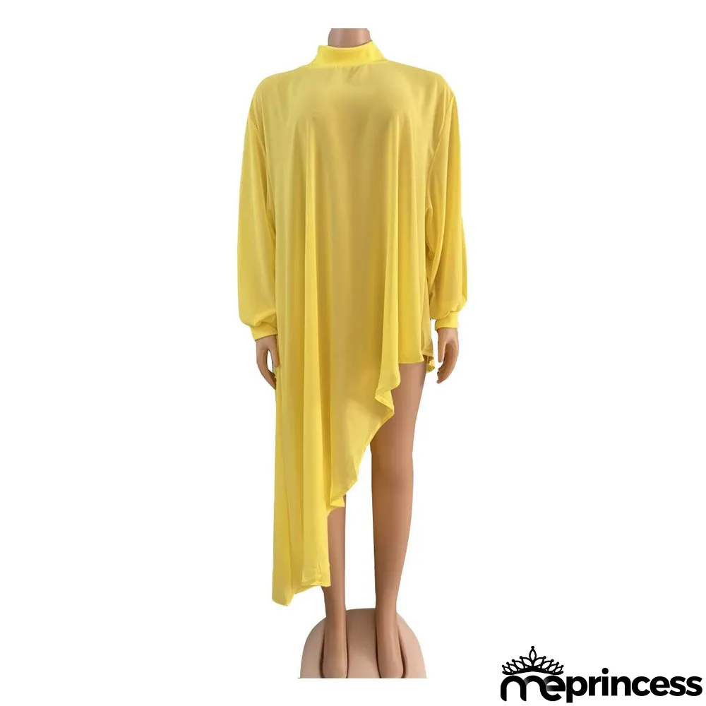 African Ladies Fashion Solid Color Plus Size Mommy Irregular Chiffon Dress