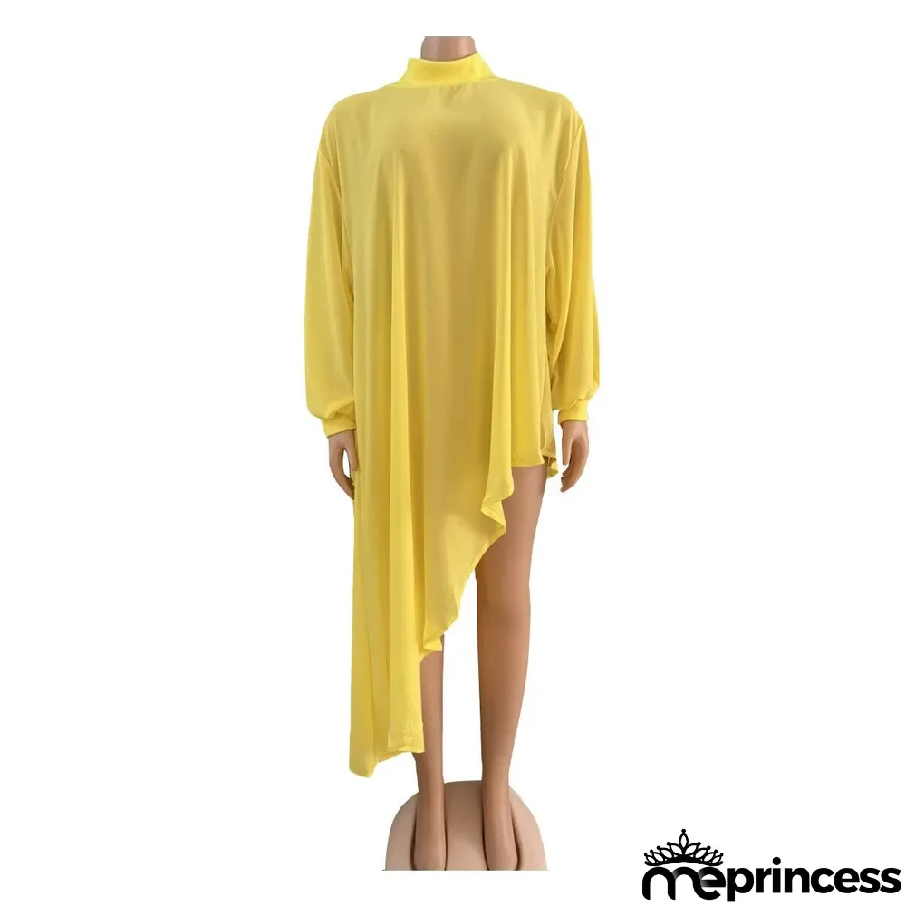 African Ladies Fashion Solid Color Plus Size Mommy Irregular Chiffon Dress