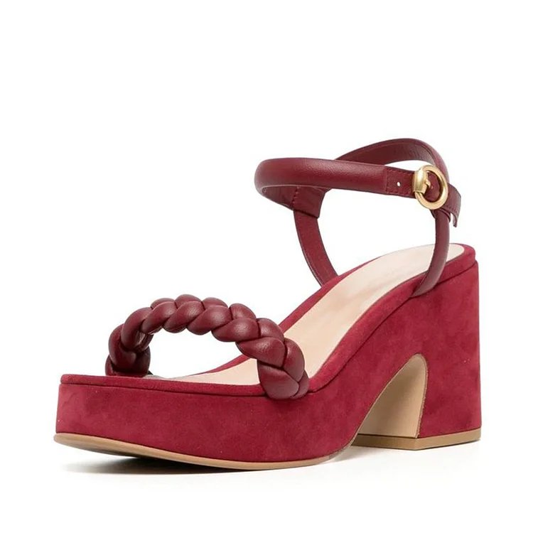 Suede Vintage Ankle Strap Platform Sandals   with Open Toe Vdcoo