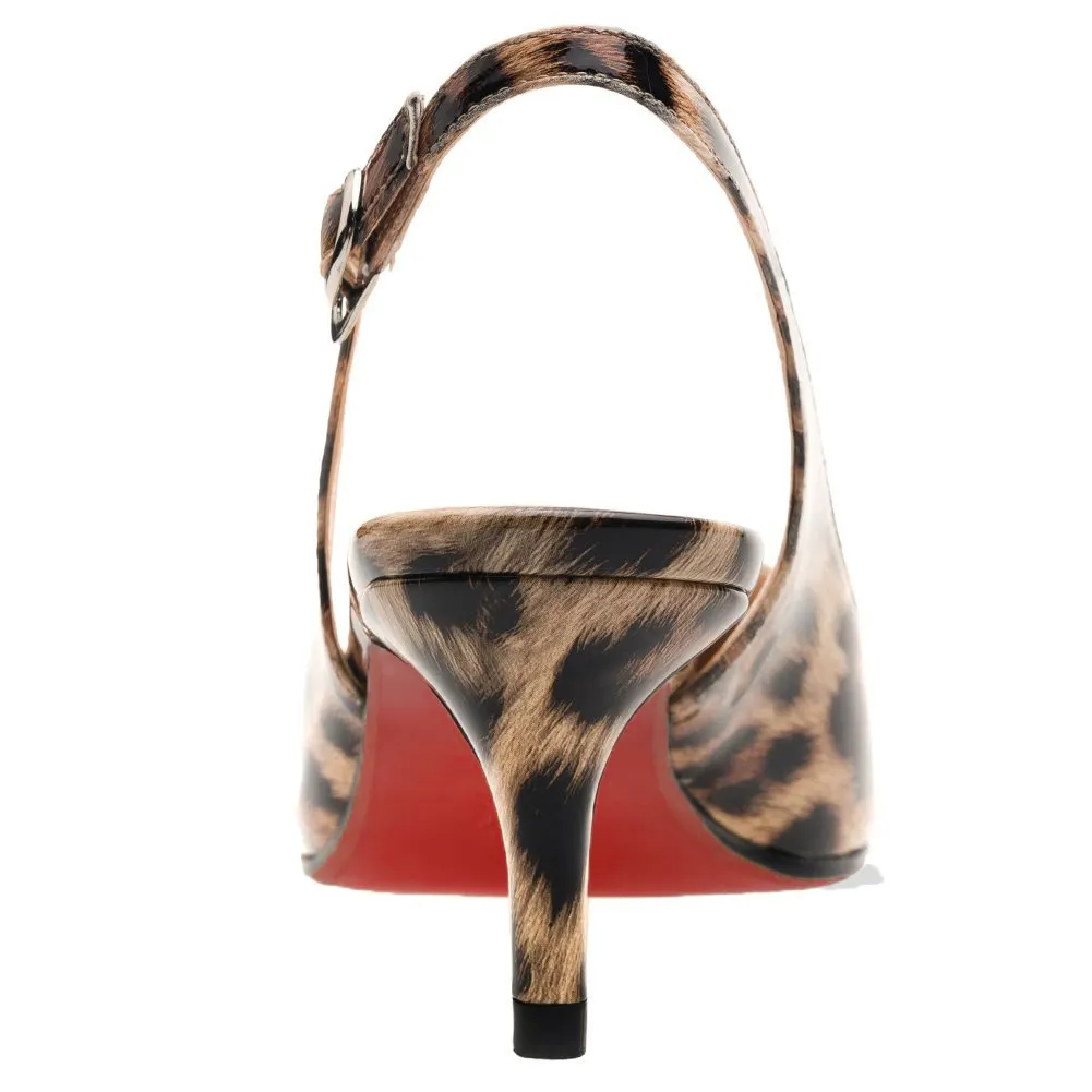 Women's Pointed Toe Slingback Shoes Kitten Heel Pumps Comfortable Dress Leopard Patent Shoes-vocosishoes